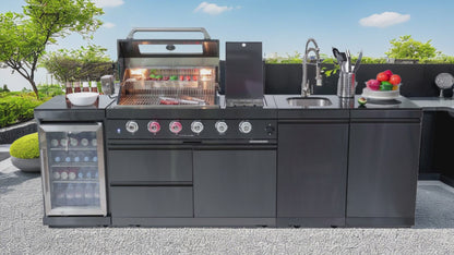 Outdoor Barbecue Gas Grill with Wine Cooler Compact Refrigerator